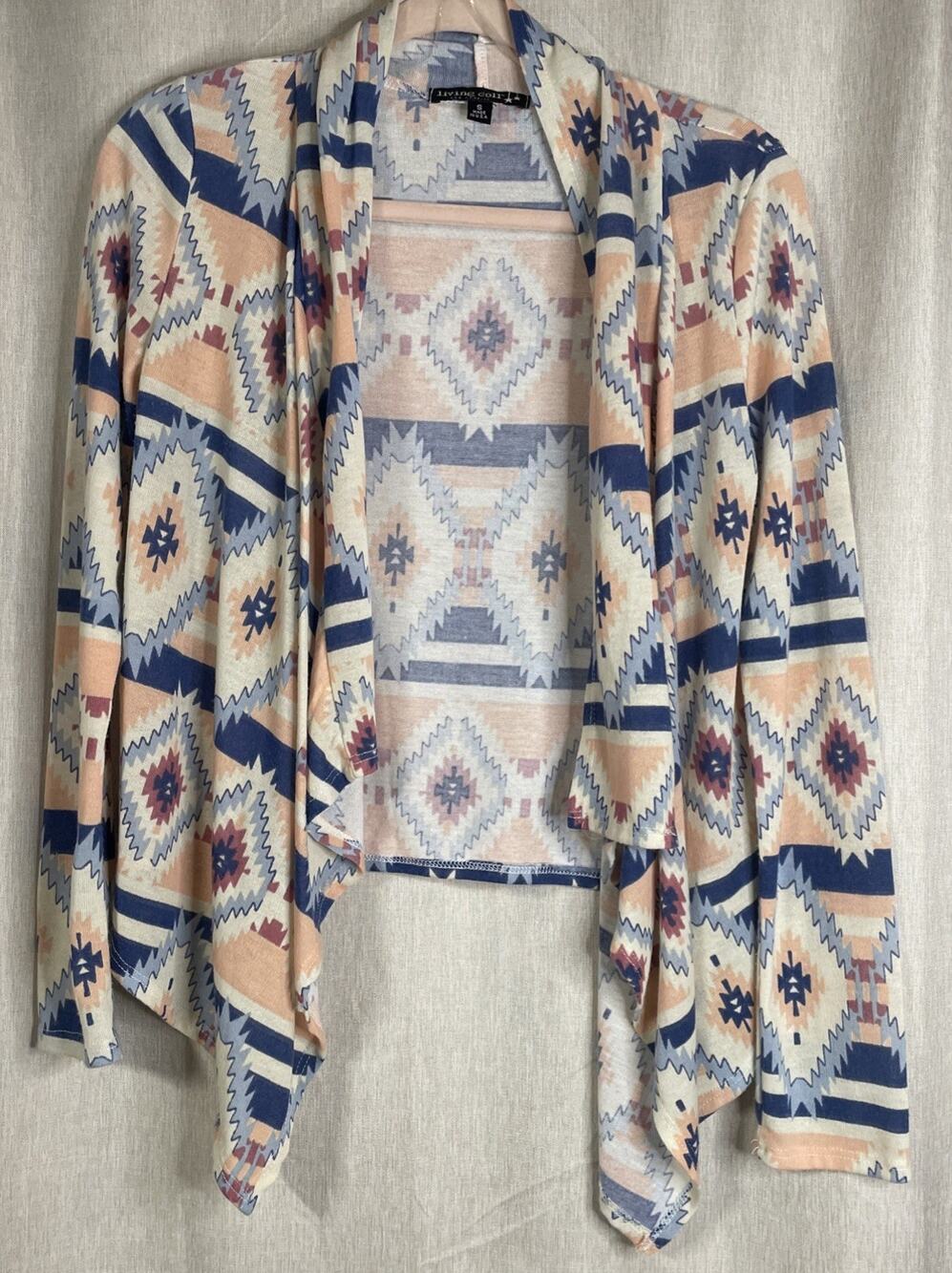 Living Doll Aztec Print Long Sleeve Open Cardigan - Size Small - Lightweight